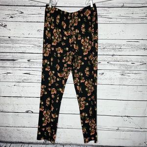 Slinky Brand Size 1X Black & Pink Floral Print Straight Leg Pull On Pants